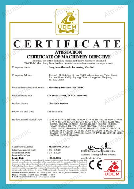 Κίνα Hangzhou Altrasonic Technology Co., Ltd Πιστοποιήσεις